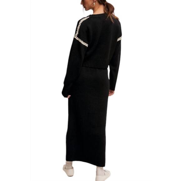 NEW LISTICLE contrast stitch sweater skirt set in black - Picture 3 of 4